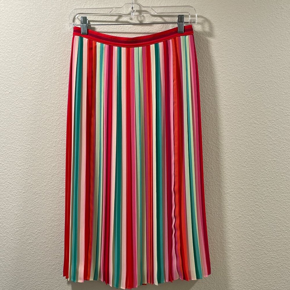 J. CREW Sunburst Pink/Green/Red Watermelon Stripe Pleated Skirt 0/XS/S LIKE NEW